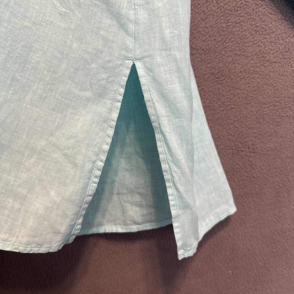 Eileen Fisher Organic Linen Button Tunic Top Band Collar Large Aqua Blue Resort - Picture 4 of 7